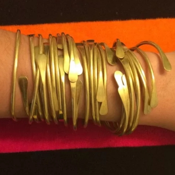 Set of 6 - Raw Brass Stacking Bangles | Adjustable - Picture 4 of 5